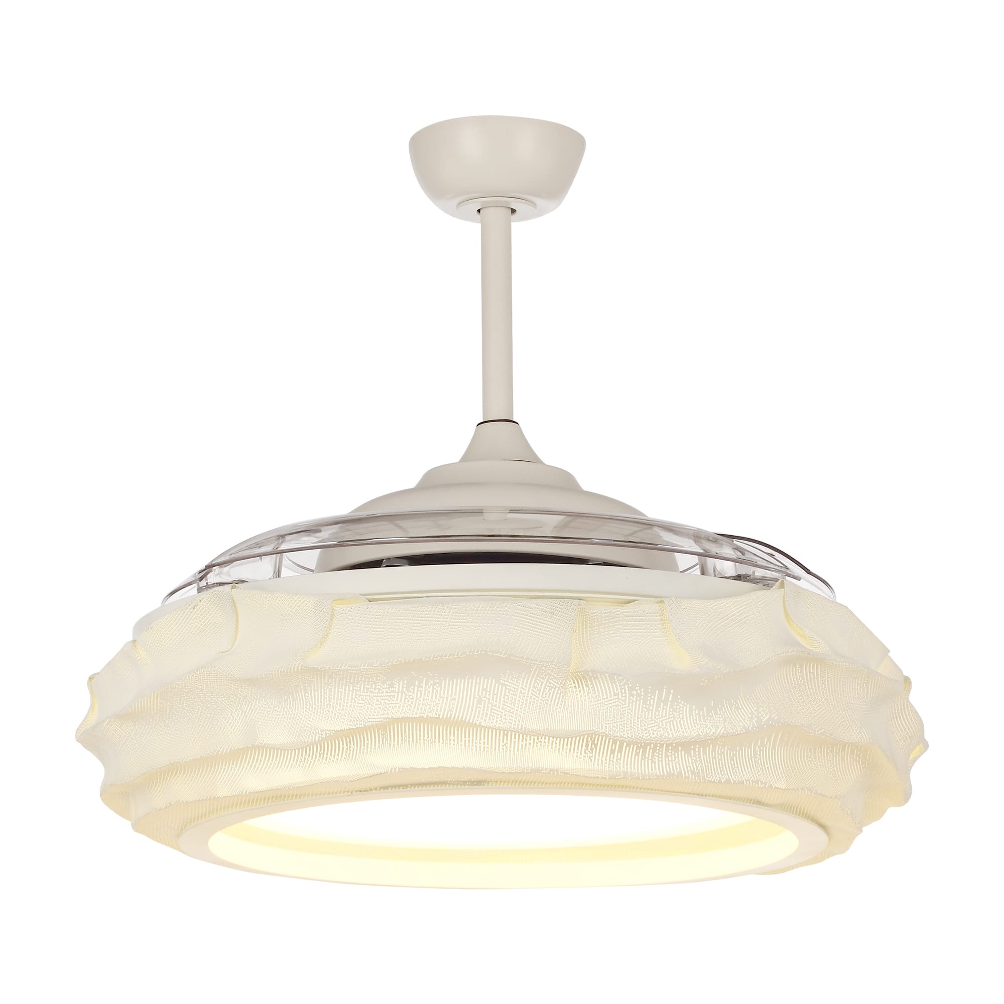 52" Farmhouse White Retractable Fandelier Smart LED Ceiling Fan Works